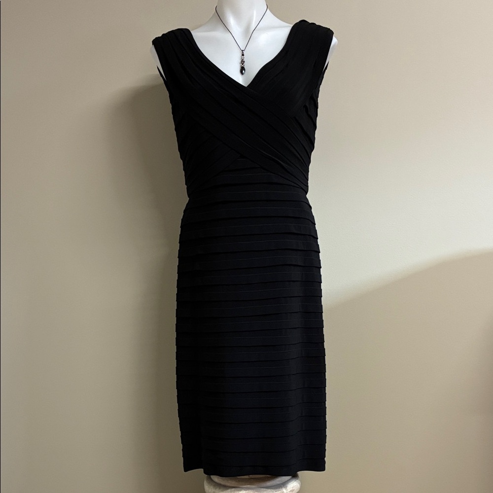 Xscape Elegant Black Midi Dress; Cocktail Dress; Stretch, Bodycon: Size: 12